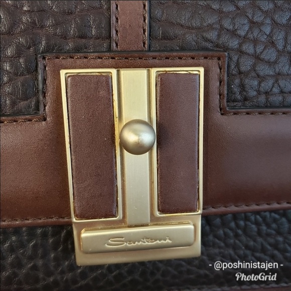 ❌ NWT Santoni Two-tone Brown Leather Handbag - Picture 10 of 15